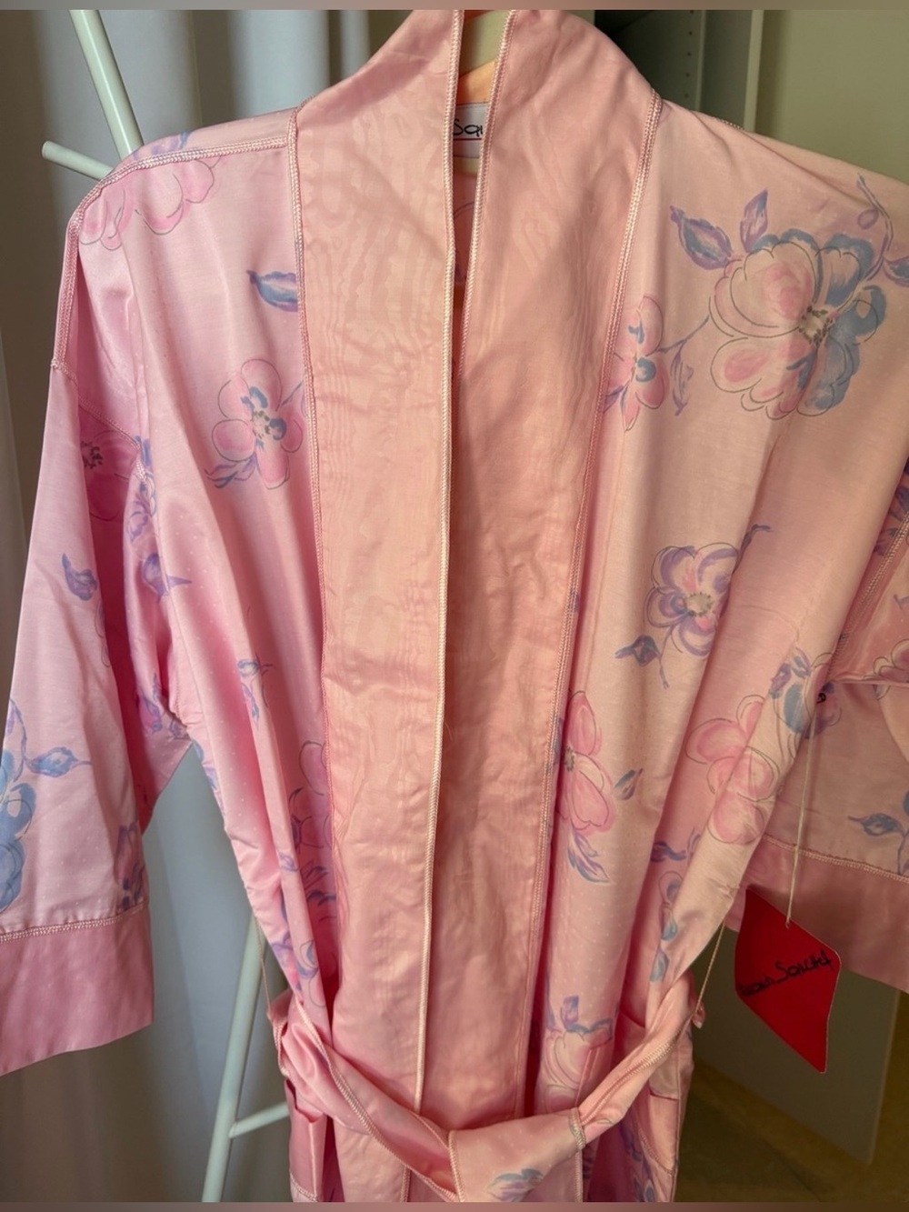 FERNANDO SANCHEZ-Floral Pink Satin-Trim Robe
